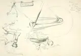 Alfred Hofkunst, Skizze Veloziped für die Radierung "Best Matches", 1967, Pencil drawing