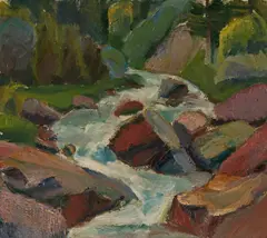 Hermann Huber, Bergbach bei Klosters, 1919, Oil on cardboard