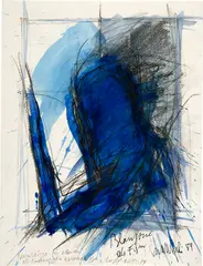 Rolf Iseli, Blauzone als Figur, 1984, Gouache, chalk, pencil and ink on watercolour paper