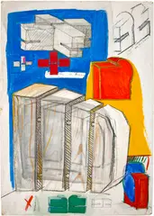 Rolf Iseli, Strukturen St. Romain. Grosses Skizzenblatt, 1969, Drawing in gouache, chalk, pencil and ink