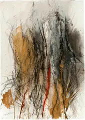 Rolf Iseli, Doppelgänger, 2003, Gouache, charcoal, earth, powder colour and barbed wire on paper "C. M. Fabriano"