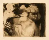 Käthe Kollwitz, Tod und Frau um das Kind ringend, 1911, Line etching, drypoint, emery and vernis mou on copperplate paper