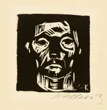 Käthe Kollwitz, Kleiner Männerkopf ohne Hände, 1922, Woodcut, on laid paper with watermark "Van Gelder Zonen"