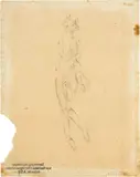 Otto Meyer-Amden, Tanzender, seraphischer Knabenakt, beide Armen und sein überkreuztes rechtes Bein diagonal nach rechts gehalten, 1928-1932, Pencil drawing on thin sketch paper