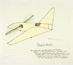 Panamarenko, 5 Graphics (Propslibelle, Helicopter, U-Control, Polistes, Scotch Gambit), 1975, 4 colour serigraphs, 1 serigraph and 1 title page