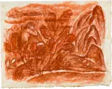 Petra Petitpierre, Blumen, 1943, Red pastel chalk on Japan, drawn on thin cardboard backing