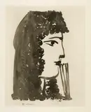 Pablo Picasso, Carmen, de profil. - Carmen, de trois quarts. - Dans l'arène: La pique II. - Le torero Escamillo, 1949, 4 aquatints on wove paper
