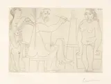 Pablo Picasso, Peintre au fauteuil, modèle et spectatrice, Mougins, 5 December 1963, Etching on wove paper with watermark "Richard de Bas"