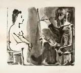 Pablo Picasso, Peintre et modèle au tabouret, Mougins, 5 and 6 December 1963, Aquatint, scraper, drypoint and burin on wove paper Richard de Bas with watermark