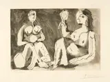 Pablo Picasso, Deux femmes assises au miroir, Mougins, 10 March 1965, Aquatint on wove paper with watermark "Richard de Bas"