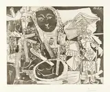 Pablo Picasso, Arlequin et personnages divers, Mougins, 14 April 1968, Aquatint on wove paper with watermark "Rives"