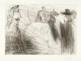 Pablo Picasso, Peintre, modèle au chapeau de paille, et gentilhomme, Mougins, 23 August 1968, Etching on wove paper