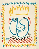 Pablo Picasso, Tête de roi, 1951, Colour lithograph after a drawing by Picasso on wove paper