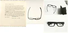 Projekt: Schwarze Brille by Daniel Spoerri, 1960-1961, Typescript with handwritten additions and 3 original photographs, sold Sep 2024