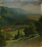 Karl Stauffer-Bern, Landschaft bei Pieterlen, 1887, Oil on cardboard
