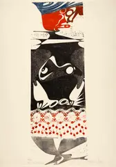 Otto Tschumi, La couturière. - Chinesische Katze. - Chat chantant. - Katze. - Selbstbildnis doppelt, 1954 and 1955, 1958, 1969, Colour woodcut, print drawing over stencil