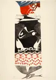 Otto Tschumi, La couturière. - Chinesische Katze. - Chat chantant. - Katze. - Selbstbildnis doppelt, 1954 and 1955, 1958, 1969, Colour woodcut, print drawing over stencil