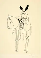 Tomi Ungerer, Cowboy mit Braut, Pen and ink drawing on wove paper