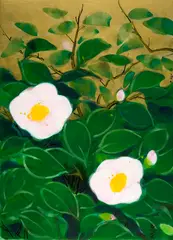 Teruko Yokoi, Wildrosen, 2005, Egg tempera and gold colour on wove paper