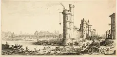Jacques Callot, Vue du Pont-Neuf, 1628-1630, Etching on laid paper