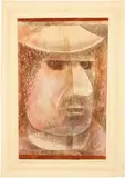 Paul Klee, Maske für Falstaff, 1929 - work number 1929.22 (L 2), Watercolour on paper, cut up and recombined, top and bottom margins with gouache and pen and ink, on cardboard