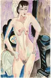 Ernst Ludwig Kirchner, Stehender Akt am Ofen, 1913, Watercolour and Indian ink over charcoal