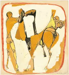 Cavalli e cavalieri by Marino Marini, Circa 1951/52, Tempera, gouache, ink and colour pencils, sold Jun 2023