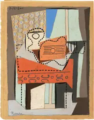 Pablo Picasso, Guitare et compotier sur une table carrée, Paris, 9 December 1920, Grease crayons and pastel over preliminary drawing in pencil
