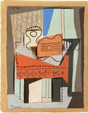 Pablo Picasso, Guitare et compotier sur une table carrée