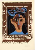 Jacqueline au chapeau à fleurs. II by Pablo Picasso, Mougins, 19 February and 30 March 1962, Colour linocut, sold Jun 2023