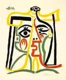Portrait de Jacqueline au chapeau de paille by Pablo Picasso, 14 January 1962, Colour linocut, sold Jun 2023