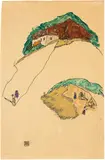 Egon Schiele, Bauernhaus - Farmhouse, 1917, Gouache and charcoal