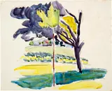 Cuno Amiet, Landschaft mit violettem Baum, 1917, Watercolour over pencil