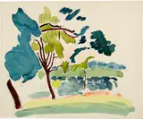 Cuno Amiet, Landschaft mit Obstbäumen, 1917, Watercolour over pencil