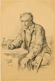 Albert Anker, Studie zu "Der Trinker / Le pauvre homme", 1868, Pen and ink drawing, heightened with sepia