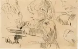 Albert Anker, Studien zu "Suppe essendes Mädchen - Mädeli" (recto und verso), 1898, Pen and ink