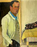 Hans Berger, Selbstbildnis vor Bett, Circa 1930, Oil on canvas