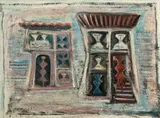 Massimo Campigli, Due case, 1963, Oil on canvas