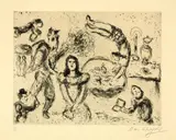 Marc Chagall, L'acrobate au village, 1967, Line and surface etching