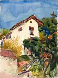 "La Baronata" a Minusio by Giovanni Giacometti, Circa 1928-1930, Watercolour over preliminary drawing in pencil, sold Jun 2023