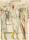 Ernst Ludwig Kirchner, Kokotten auf der Strasse, 1913-1914, Colour crayons and pastels