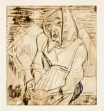 Ernst Ludwig Kirchner, Sitzende Bäuerin, 1922, Drypoint, completed in pen and Indian ink