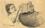 Max Liebermann, Käthe Liebermann lesend, Circa 1897/1898, Pencil