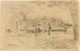 Max Liebermann, Landschaft mit Kanal und Schleusenwärter, Circa 1885, Pencil