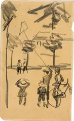 Kinder mit Drachen by August Macke, 1913, Charcoal on sketchbook paper with rounded corners, sold Jun 2023