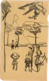 August Macke, Kinder mit Drachen, 1913, Charcoal on sketchbook paper with rounded corners