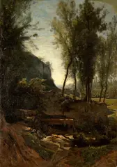 Barthélemy Menn, Quelle in bewaldeter Landschaft (Quelle im Morgenlicht), Oil on canvas