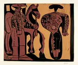 Picador et torero attendant le paseo de cuadrillas by Pablo Picasso, Cannes, 8 September 1959, Colour linocut, sold Jun 2023