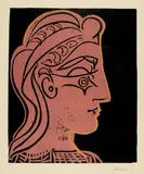 Tête de femme de profil by Pablo Picasso, Cannes, 20 October 1959, Colour linocut on cream-coloured, firm wove paper with watermark "ARCHES", sold Jun 2023