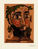 Homme barbu couronné de vigne by Pablo Picasso, Mougins, 6 March 1962, Colour linocut, sold Jun 2023
